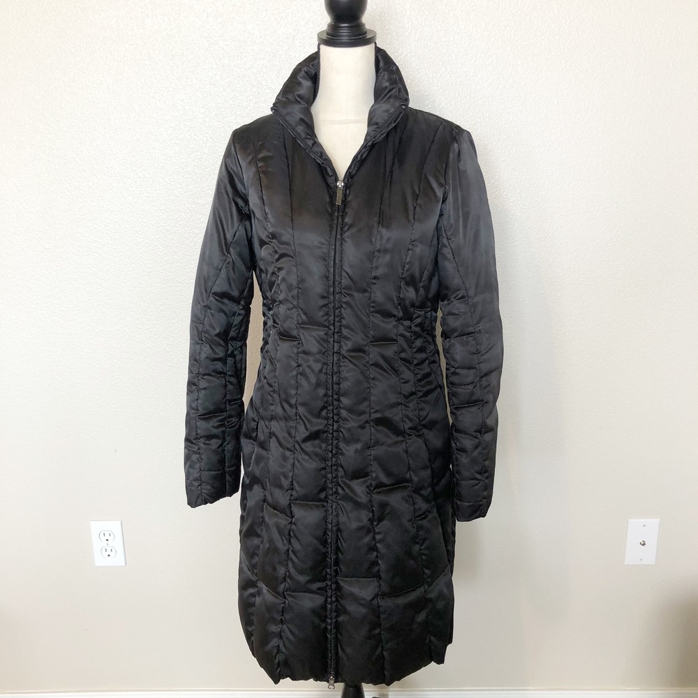 Steve Madden Coat Womens Small Black Quilted Puffer Parka Zip Up Longline